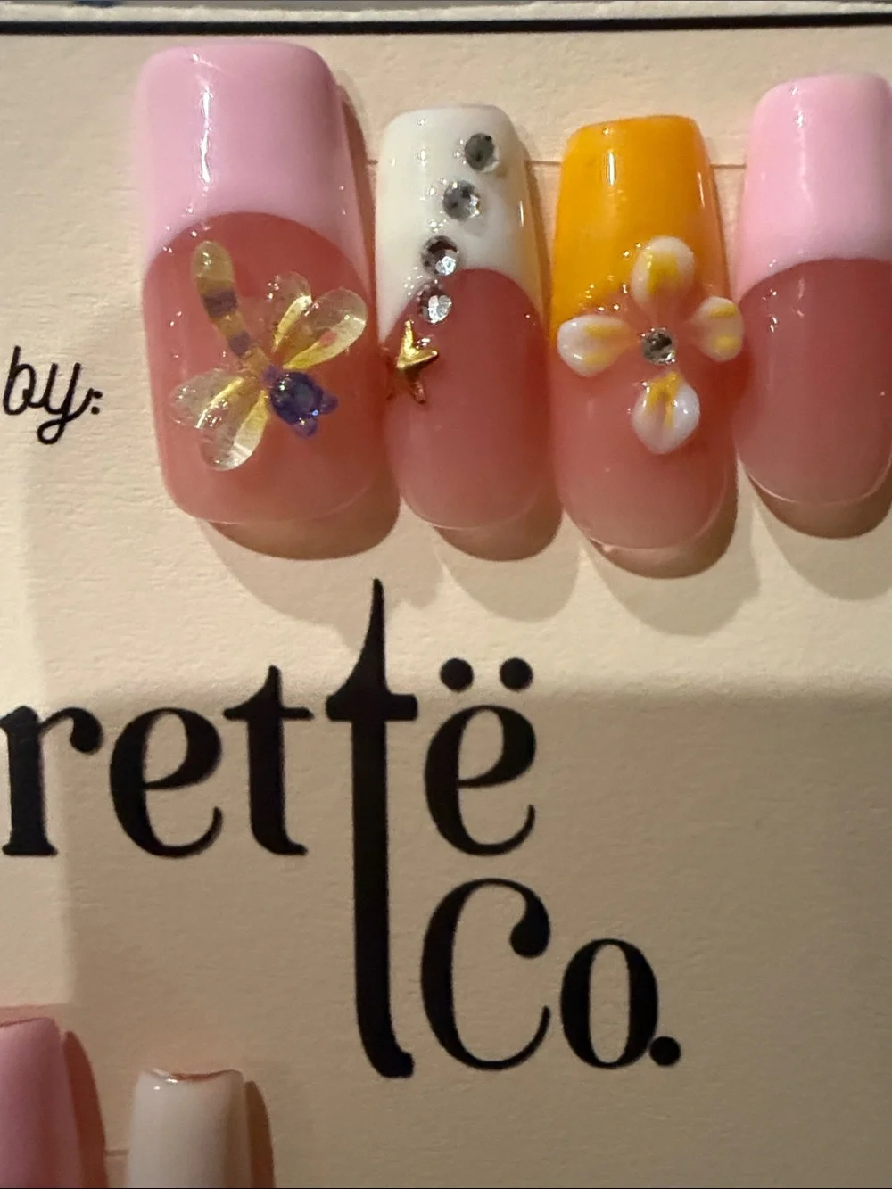 Pink, White & Yellow Floral handmade acrylic Press-On Nail Set